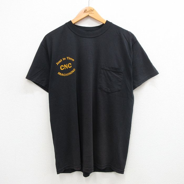 L★古着 半袖 ビンテージ Tシャツ メンズ 00年代 00s CNC 胸ポケット付き クルーネック 黒 ブラック 24aug05 中古