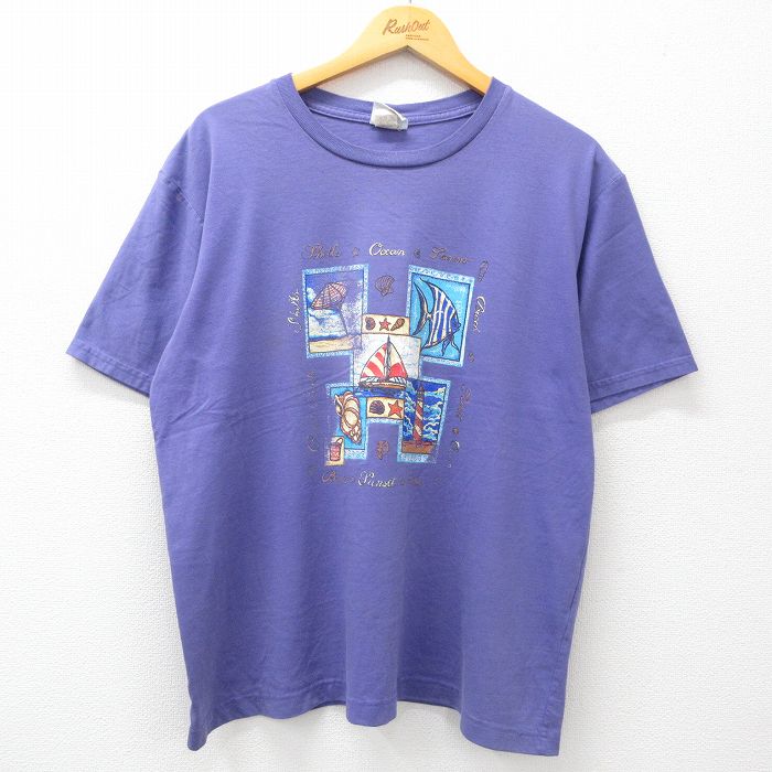 00s 半袖Tシャツ 魚ヨット パープル XL | 古着