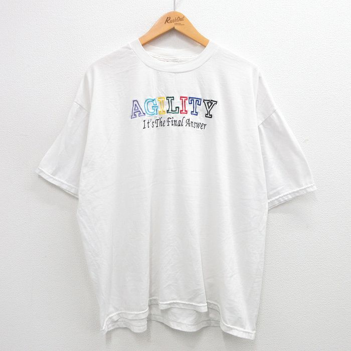 XL★古着 ジャージーズ 半袖 ビンテージ Tシャツ メンズ 00年代 00s AGILITY 刺繍 大きいサイズ クルーネック 白 ホワイト 24aug07 中古