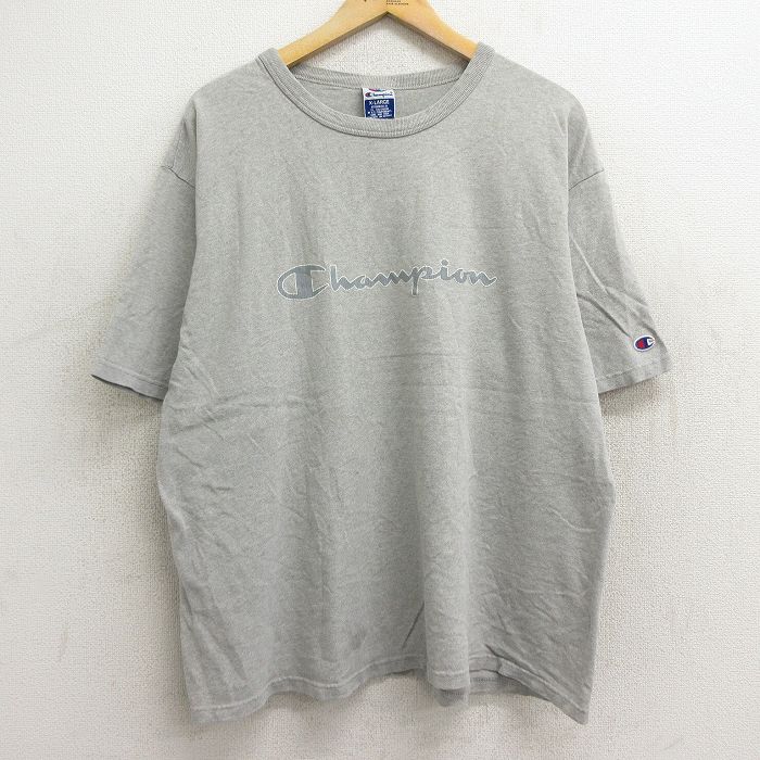 XL★古着 チャンピオン champion 半袖 ビンテージ Tシャツ メンズ 90年代 90s ビッグロゴ 大きいサイズ コットン クルーネック グレー 霜降り 24aug07 中古