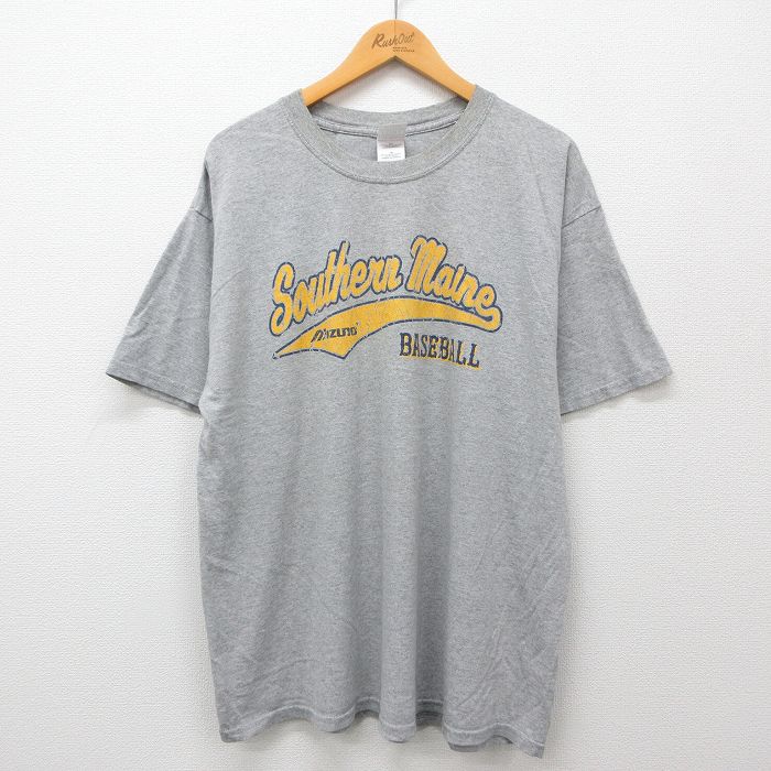 XL★古着 半袖 ビンテージ Tシャツ メンズ 00年代 00s 野球 ミズノ 大きいサイズ クルーネック グレー 霜降り 24aug07 中古
