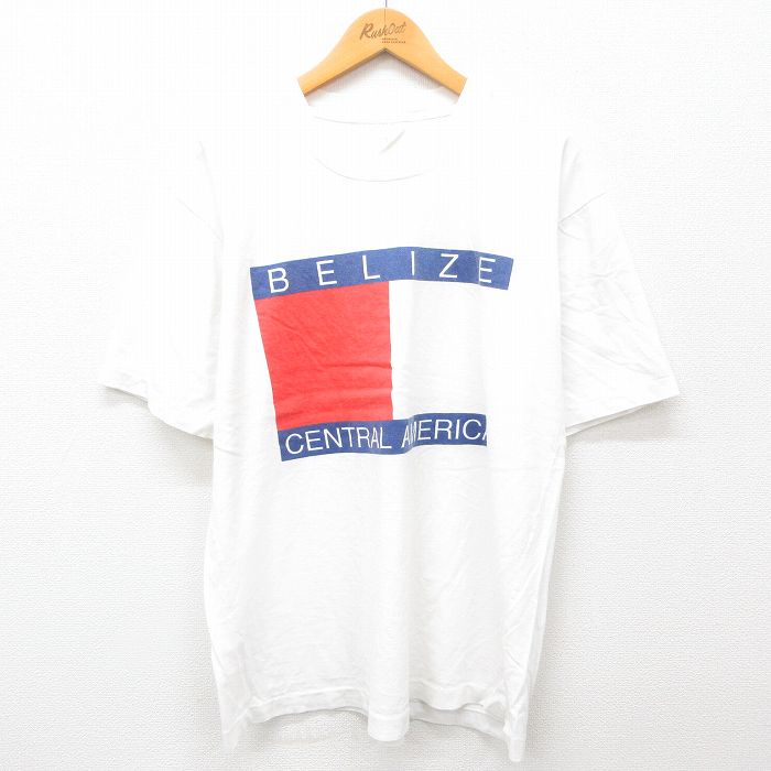 XL★古着 半袖 ビンテージ Tシャツ メンズ 90年代 90s ベリーズ クルーネック 白 ホワイト 24aug07 中古