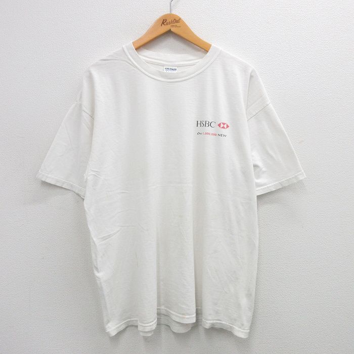 XL★古着 半袖 ビンテージ Tシャツ メンズ 00年代 00s HSBC コットン クルーネック 白 ホワイト 24aug07 中古