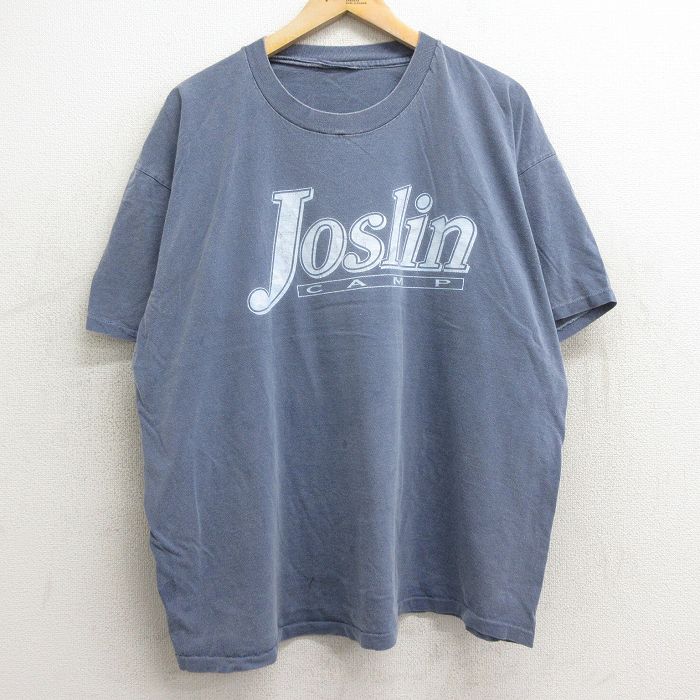 【50%OFF】XL★古着 半袖 ビンテージ Tシャツ メンズ 90年代 90s Loslin CAMP 大きいサイズ クルーネック 薄紺 ネイビー 24aug08 中古