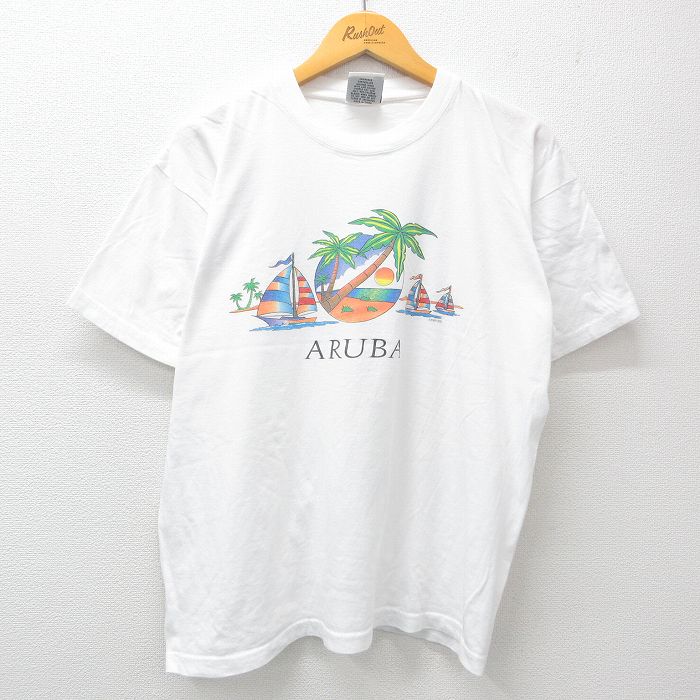 XL★古着 半袖 ビンテージ Tシャツ メンズ 00年代 00s ヤシの木 ヨット コットン クルーネック 白 ホワイト 24aug08 中古