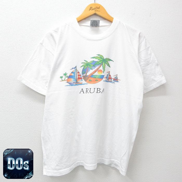 00s 半袖Tシャツ ヤシの木ヨット ホワイト XL | 古着