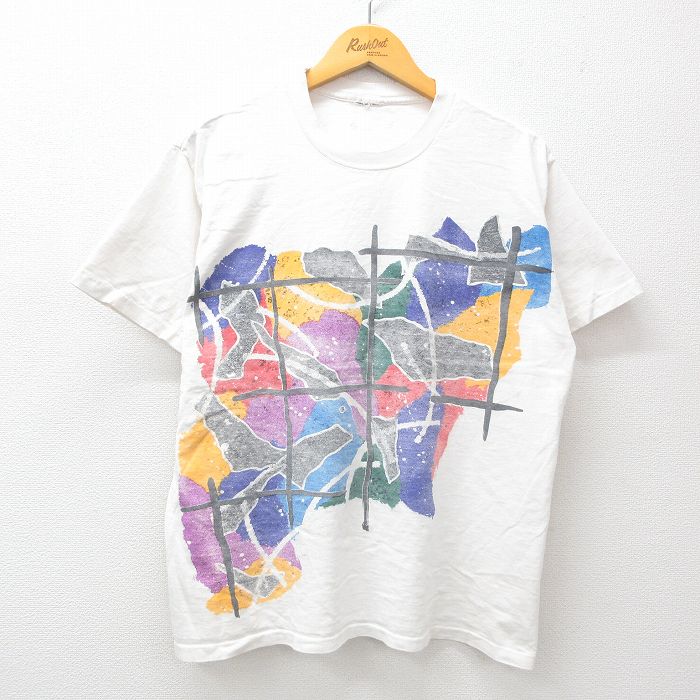XL★古着 半袖 ビンテージ Tシャツ メンズ 90年代 90s クルーネック 白 ホワイト 24aug08 中古