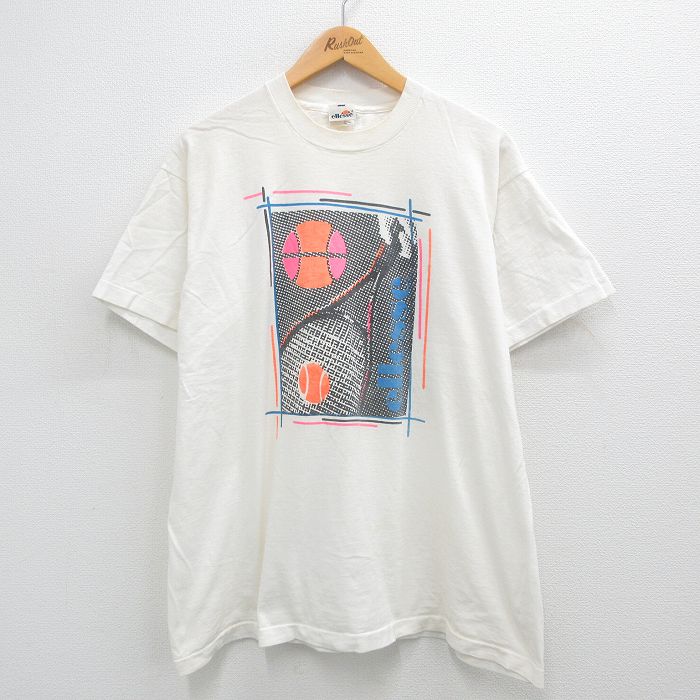 XL★古着 エレッセ 半袖 ビンテージ Tシャツ メンズ 80年代 80s テニス 大きいサイズ コットン クルーネック USA製 白 ホワイト 【spe】 24aug09 中古