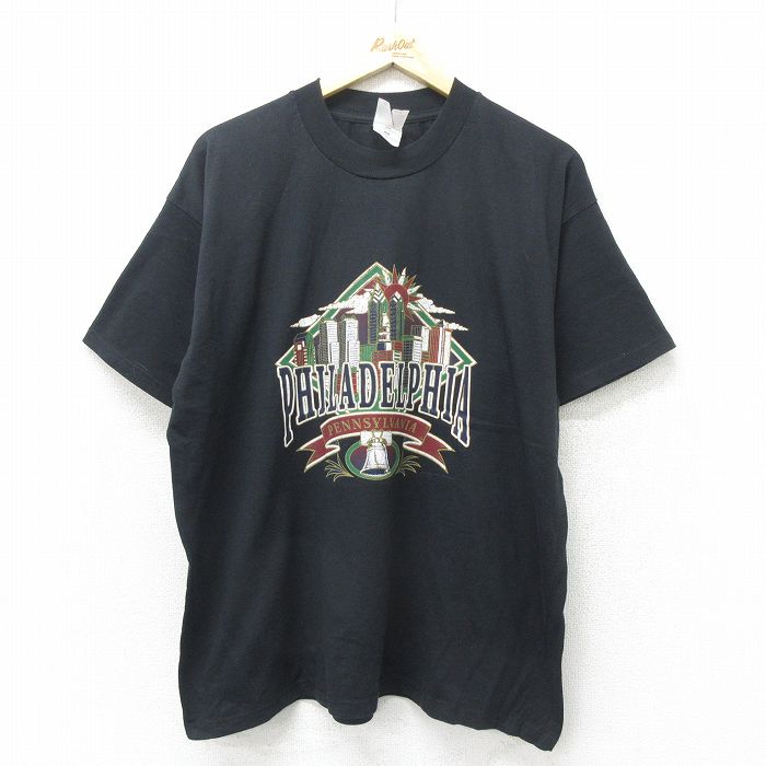 XL★古着 フルーツオブザルーム 半袖 ビンテージ Tシャツ メンズ 00年代 00s フィラデルフィア 大きいサイズ クルーネック 黒 ブラック 24aug09 中古