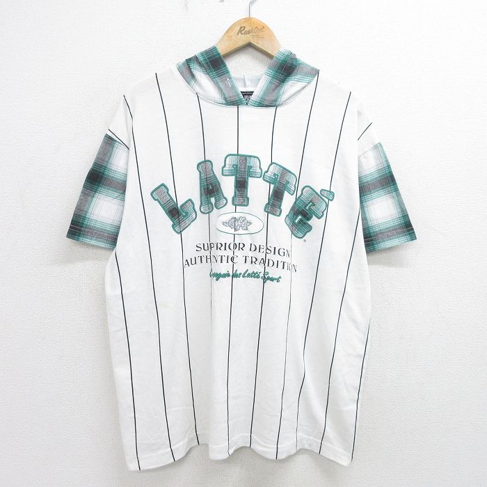 XL★古着 半袖 ビンテージ Tシャツ パーカー メンズ 90年代 90s LATTE 大きいサイズ USA製 緑他 グリーン 【spe】 24aug09 中古