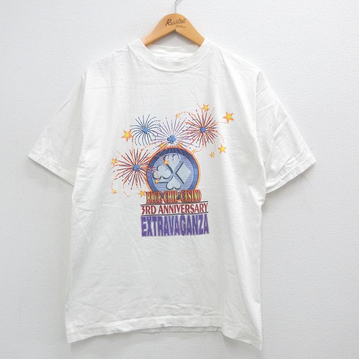 L★古着 半袖 ビンテージ Tシャツ メンズ 90年代 90s ブルーチップ カジノ コットン クルーネック 白 ホワイト 24aug10 中古