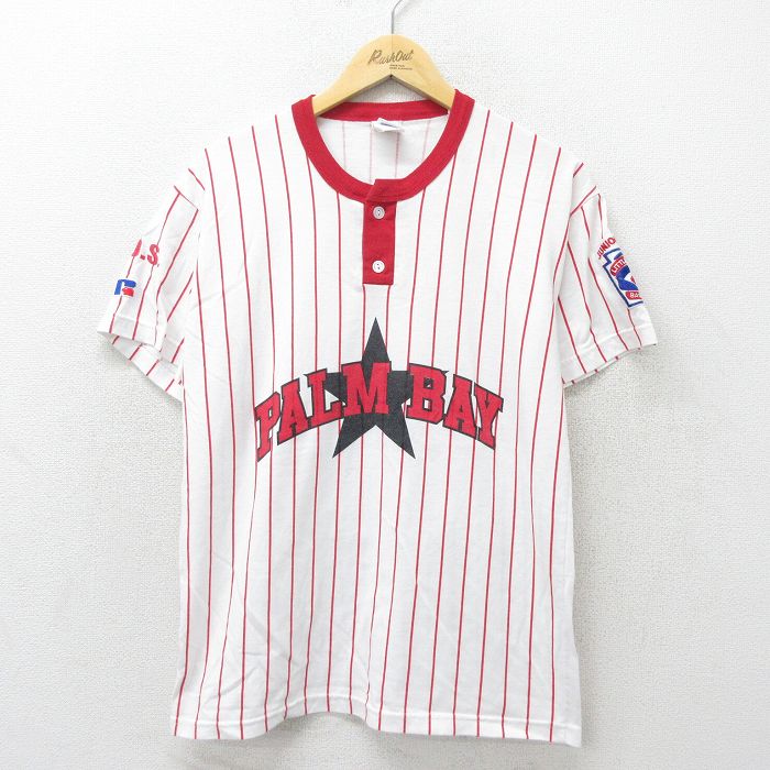 ラッセル 00s 半袖Tシャツ PALM レッドストライプ L | 古着