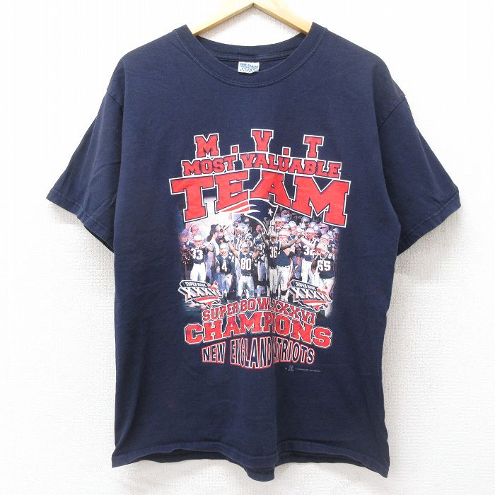 XL★古着 半袖 ビンテージ Tシャツ メンズ 00年代 00s NFL ニューイングランドペイトリオッツ コットン クルーネック 紺 ネイビー アメフト スーパーボウル 24aug22 中古