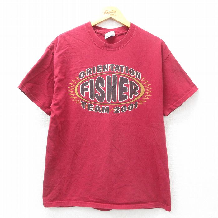 L★古着 ヘインズ Hanes 半袖 ビンテージ Tシャツ メンズ 00年代 00s FISHER コットン クルーネック エンジ 25mar29 中古