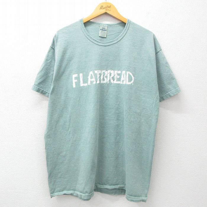 XL★古着 半袖 ビンテージ Tシャツ メンズ 90年代 90s FLATBREAD コットン クルーネック USA製 薄緑 グリーン 25mar29 中古
