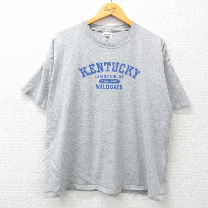 XL★古着 ジャージーズ 半袖 ビンテージ Tシャツ メンズ 00年代 00s ケンタッキーワイルドキャッツ 大きいサイズ コットン クルーネック グレー 霜降り 25mar29 中古