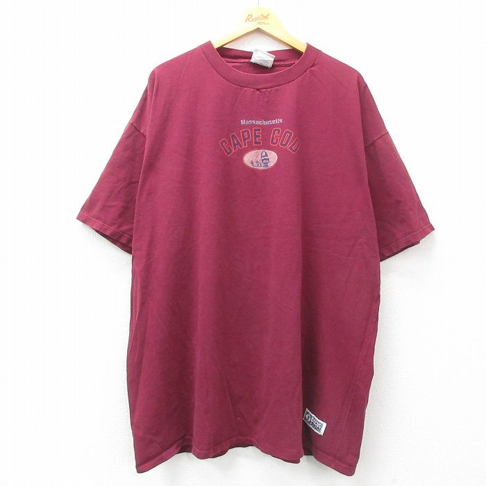 XL★古着 ディスカス 半袖 ビンテージ Tシャツ メンズ 90年代 90s ケープコッド 大きいサイズ ロング丈 コットン クルーネック エンジ 25mar29 中古