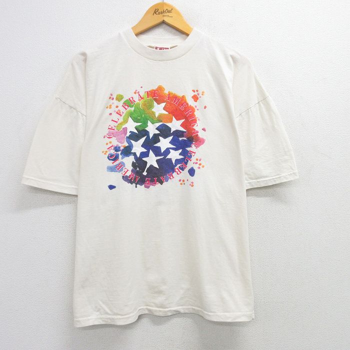 XL★古着 半袖 ビンテージ Tシャツ メンズ 00年代 00s 星 大きいサイズ コットン クルーネック 生成り 25mar29 中古