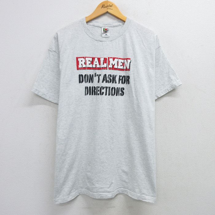 XL★古着 フルーツオブザルーム 半袖 ビンテージ Tシャツ メンズ 00年代 00s REAL MEN 大きいサイズ クルーネック グレー 霜降り 25mar29 中古