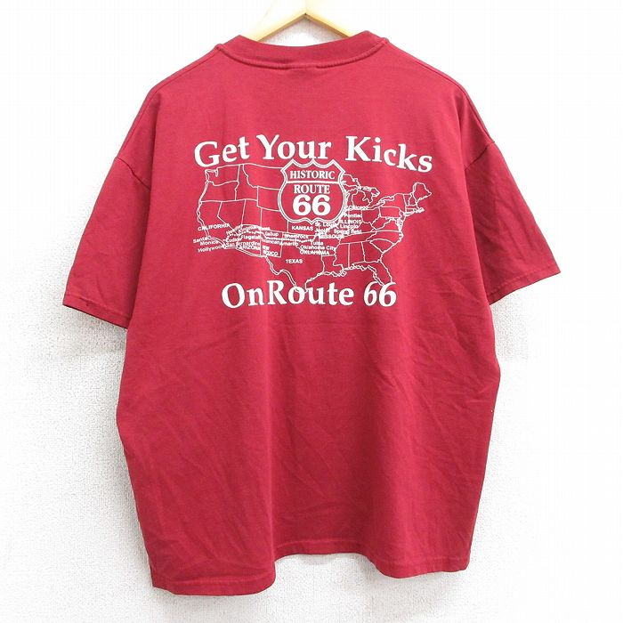 XL★古着 ヘインズ Hanes 半袖 ビンテージ Tシャツ メンズ 00年代 00s ルート66 大きいサイズ クルーネック エンジ 25mar29 中古