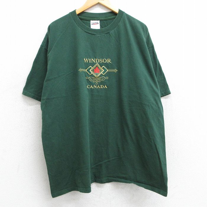 XL★古着 TULTEX 半袖 ビンテージ Tシャツ メンズ 90年代 90s WINDSOR 刺繍 大きいサイズ コットン クルーネック カナダ製 緑 グリーン 25mar29 中古