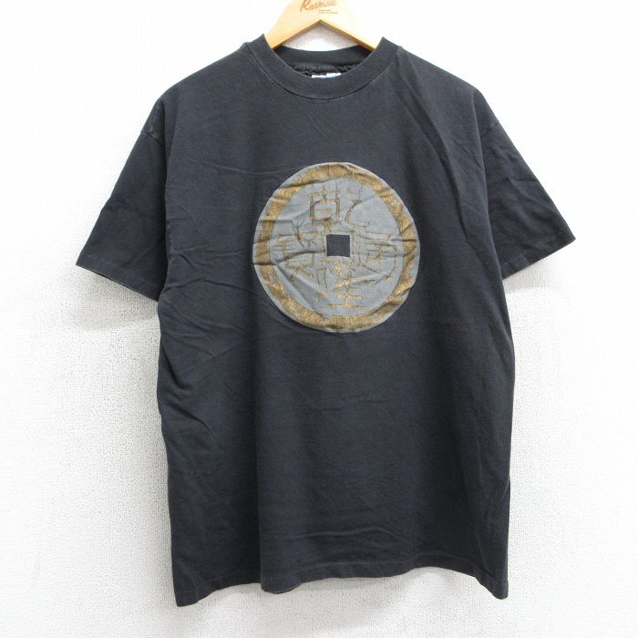 L★古着 ヘインズ Hanes 半袖 ビンテージ Tシャツ メンズ 80年代 80s 穴銭 コットン クルーネック USA製 黒 ブラック 【spe】 25mar29 中古
