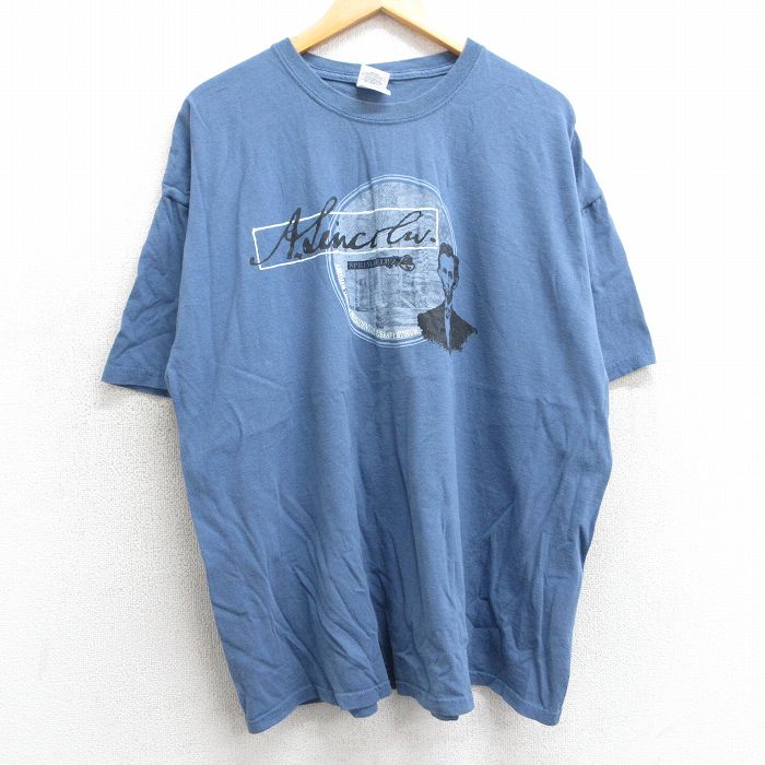 XL★古着 半袖 ビンテージ Tシャツ メンズ 00年代 00s エイブラハムリンカーン 大きいサイズ コットン クルーネック 薄紺 ネイビー 25mar31 中古