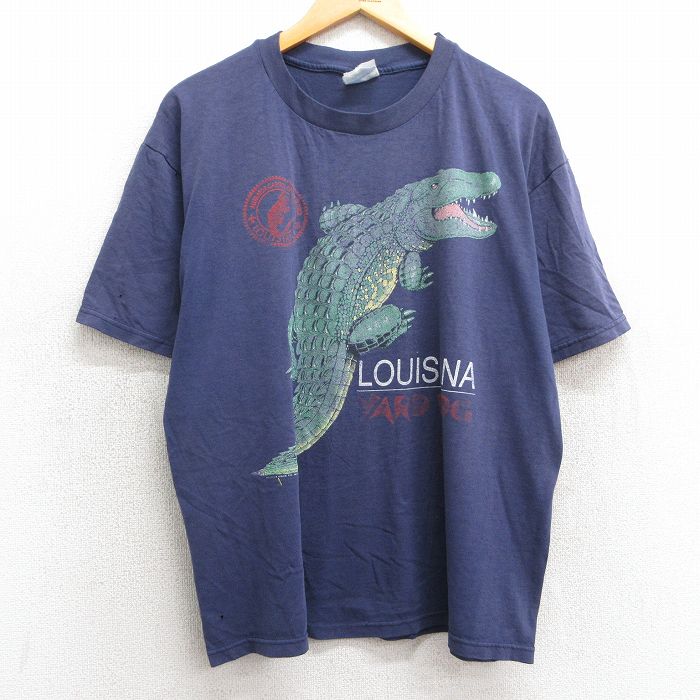 ヘインズ 00s 半袖Tシャツ ワニ ネイビー XL | 古着