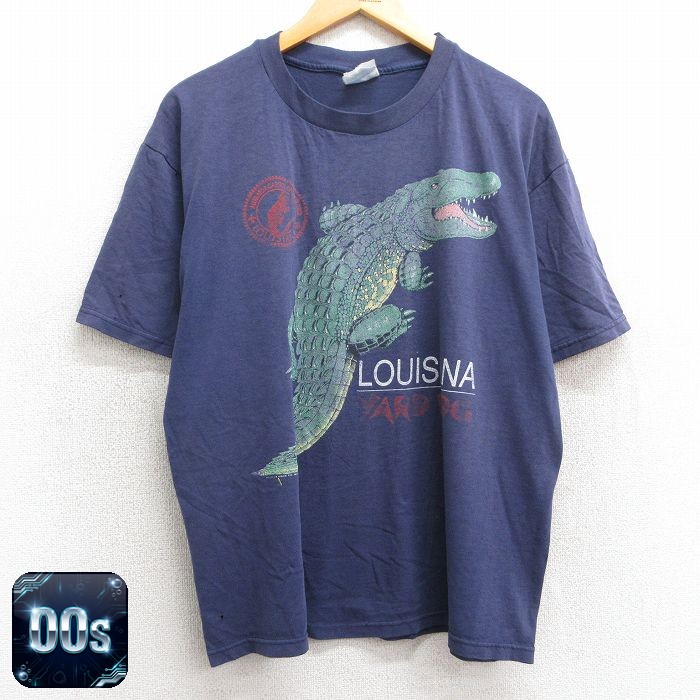 ヘインズ 00s 半袖Tシャツ ワニ ネイビー XL | 古着