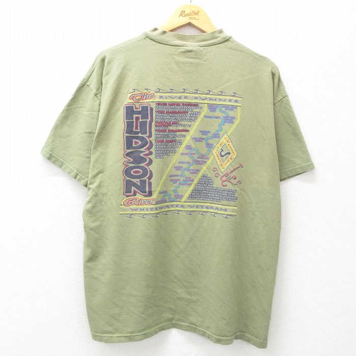 XL★古着 ヘインズ Hanes 半袖 ビンテージ Tシャツ メンズ 00年代 00s HUDSON 大きいサイズ コットン クルーネック 緑系 グリーン 【spe】 25apr01 中古