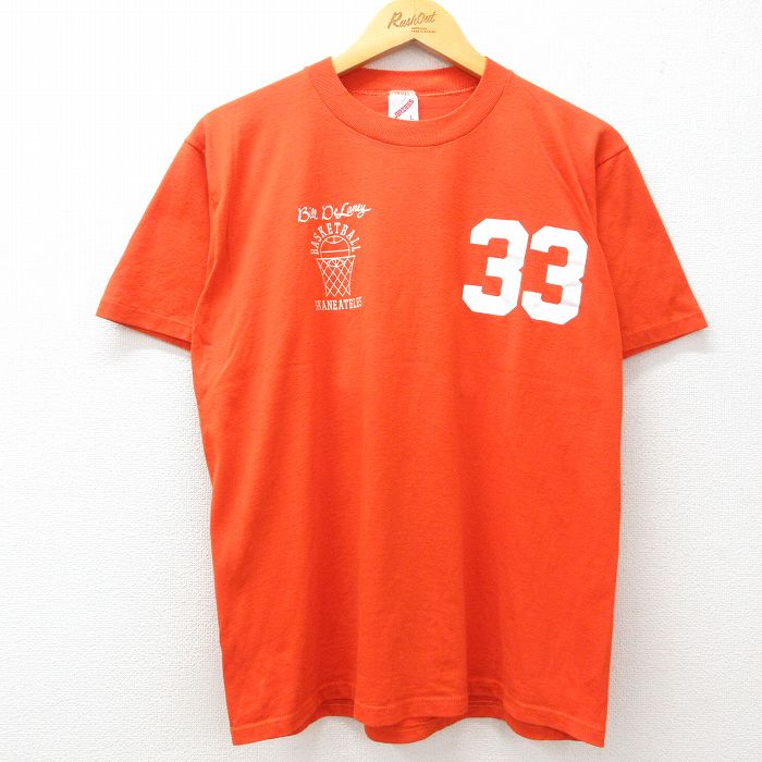 L★古着 ジャージーズ 半袖 ビンテージ Tシャツ メンズ 80年代 80s バスケットボール クルーネック USA製 オレンジ 25apr01 中古