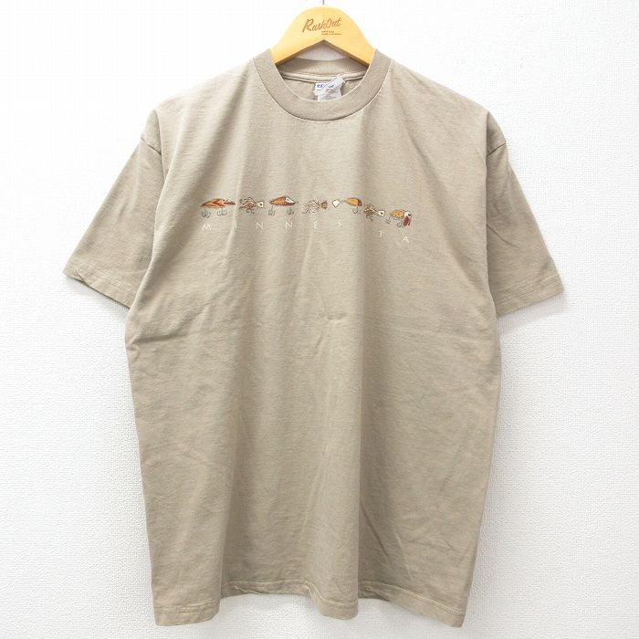 L★古着 ジャージーズ 半袖 ビンテージ Tシャツ メンズ 00年代 00s ミネソタ コットン クルーネック ベージュ系 カーキ 25apr01 中古