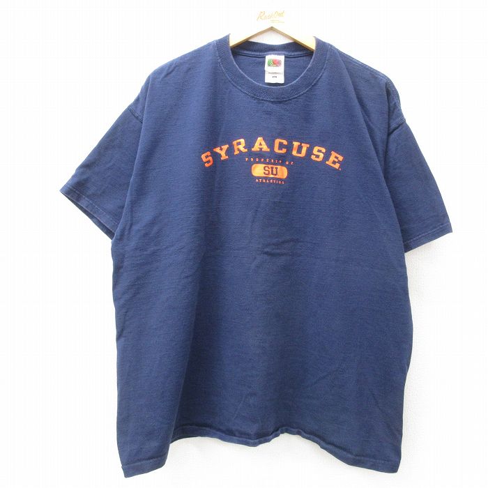 XL★古着 フルーツオブザルーム 半袖 ビンテージ Tシャツ メンズ 00年代 00s シラキュース 大きいサイズ コットン クルーネック 紺 ネイビー 25apr01 中古