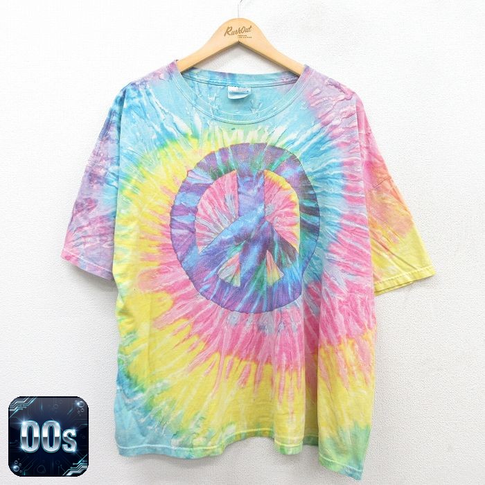 【50%OFF】ヘインズ 00s 半袖Tシャツ ピースマーク イエロータイダイ XL | 古着