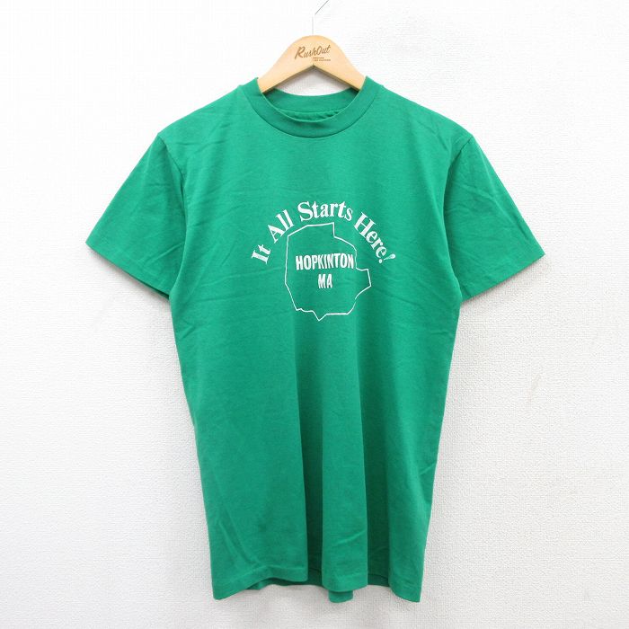 M★古着 ヘインズ Hanes 半袖 ビンテージ Tシャツ メンズ 90年代 90s HOPKINTON クルーネック USA製 緑 グリーン 25apr02 中古