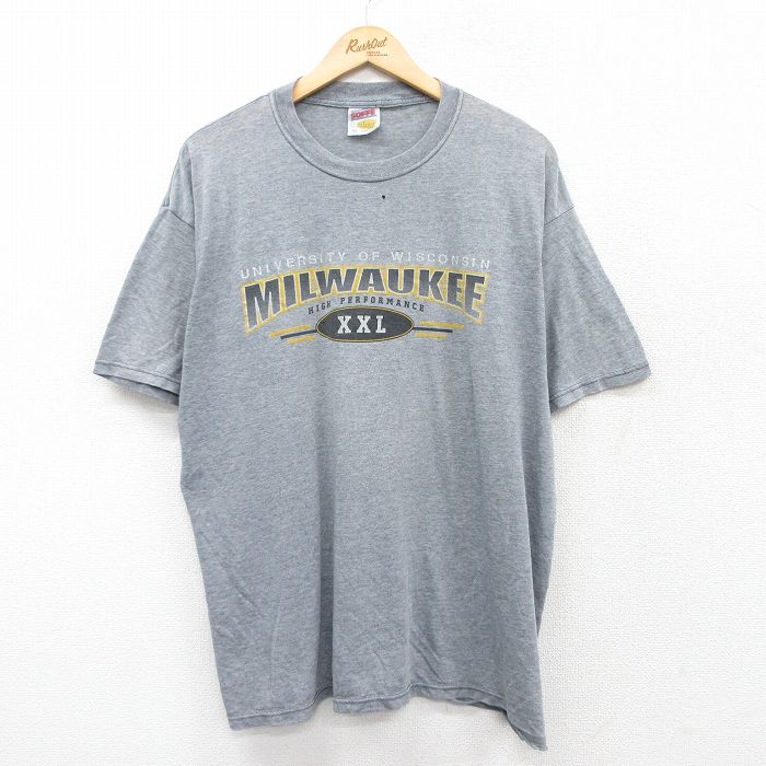 XL★古着 半袖 ビンテージ Tシャツ メンズ 90年代 90s MILWAUKEE 大きいサイズ クルーネック USA製 グレー 霜降り 25apr02 中古