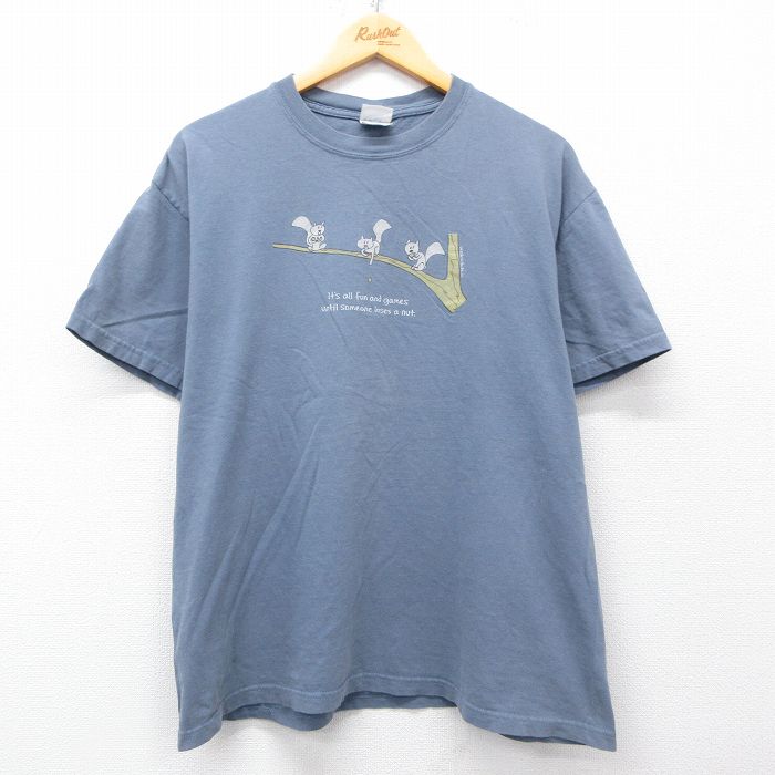 L★古着 半袖 ビンテージ Tシャツ メンズ 00年代 00s リス コットン クルーネック 薄紺 ネイビー 25apr02 中古
