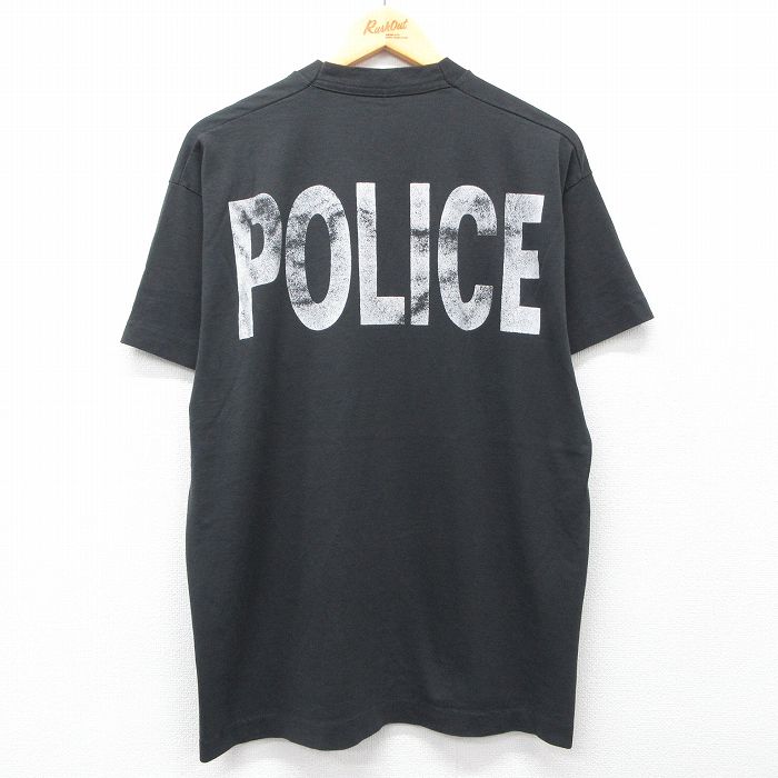 XL★古着 フルーツオブザルーム 半袖 ビンテージ Tシャツ メンズ 90年代 90s POLICE 大きいサイズ クルーネック USA製 黒 ブラック 25apr02 中古