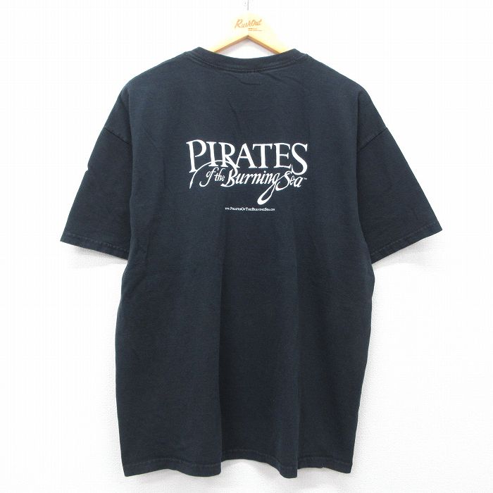 XL★古着 半袖 ビンテージ Tシャツ メンズ 00年代 00s ゲーム Pirates the Burning Sea 大きいサイズ コットン クルーネック 黒 ブラック 25apr02 中古