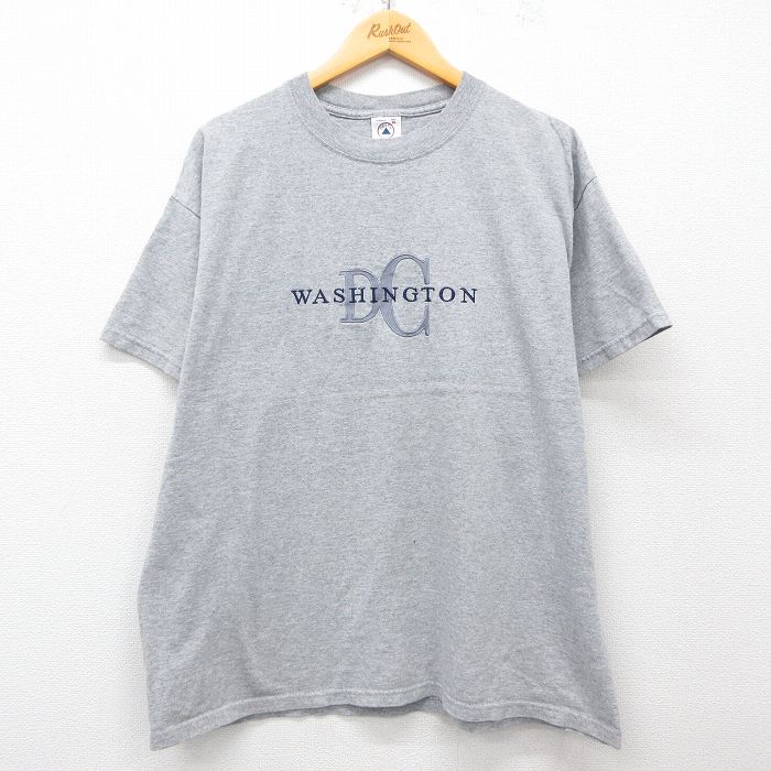 XL★古着 半袖 ビンテージ Tシャツ メンズ 00年代 00s ワシントンDC 刺繍 大きいサイズ クルーネック グレー 霜降り 25apr02 中古
