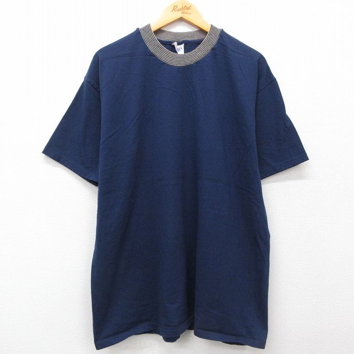 XL★古着 ヘインズ Hanes 半袖 ビンテージ Tシャツ メンズ 00年代 00s 無地 コットン クルーネック 濃紺他 ネイビー 【spe】 25apr02 中古