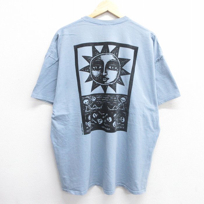 XL★古着 半袖 ビンテージ Tシャツ メンズ 00年代 00s 太陽 大きいサイズ コットン クルーネック 薄紺 ネイビー 25apr03 中古