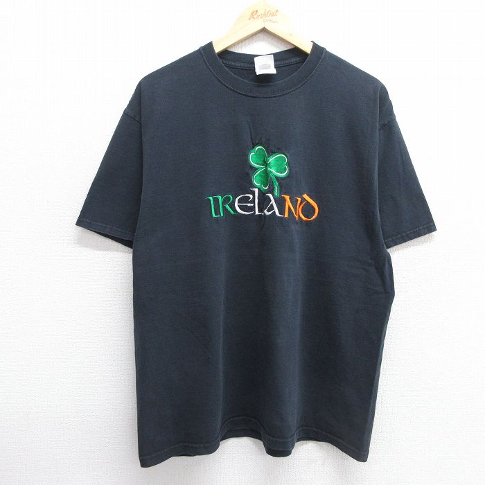 XL★古着 フルーツオブザルーム 半袖 ビンテージ Tシャツ メンズ 00年代 00s アイルランド 刺繍 コットン クルーネック 黒 ブラック 25apr03 中古
