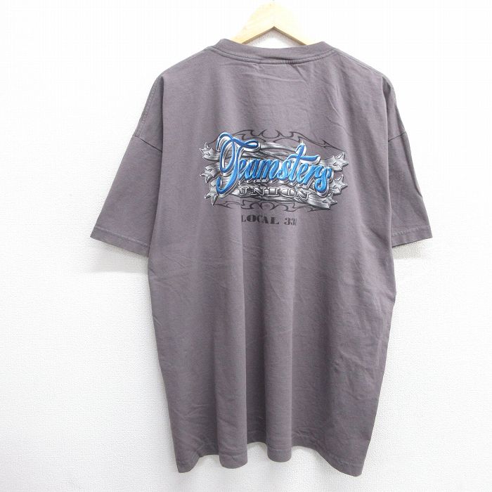 【50%OFF】XL★古着 半袖 ビンテージ Tシャツ メンズ 90年代 90s teamsters 馬 大きいサイズ コットン クルーネック USA製 グレー 25apr03 中古