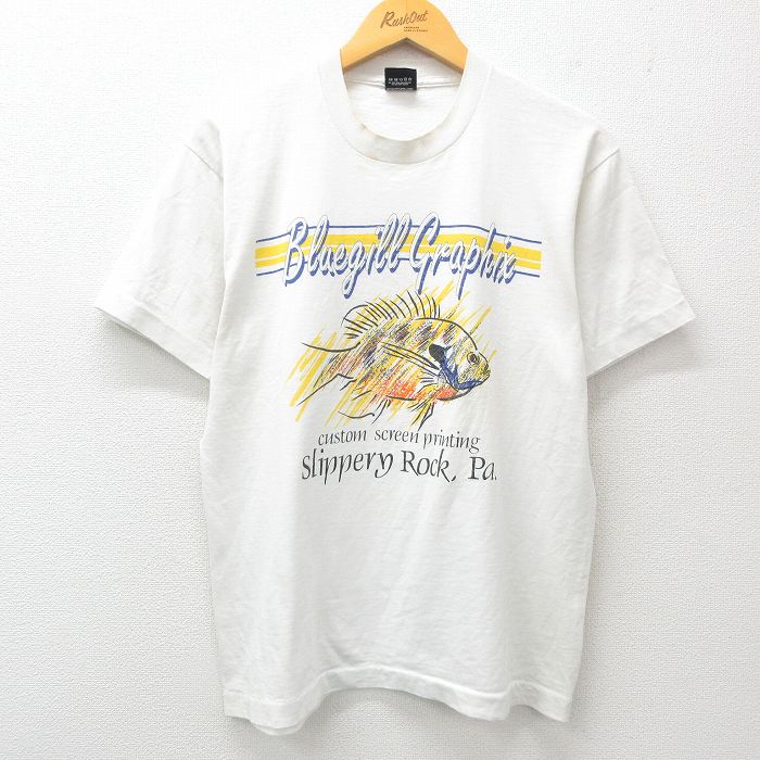 【20%OFF】L★古着 スクリーンスターズ 半袖 ビンテージ Tシャツ メンズ 80年代 80s 魚 クルーネック USA製 白 ホワイト 25apr04 中古