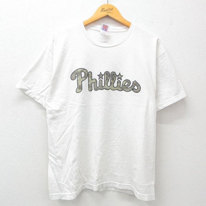 XL★古着 半袖 ビンテージ Tシャツ メンズ 00年代 00s MLB フィラデルフィアフィリーズ 33 コットン クルーネック USA製 白 ホワイト メジャーリーグ ベースボール 野球 25apr04 中古
