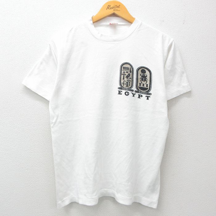 L★古着 半袖 ビンテージ Tシャツ メンズ 90年代 90s エジプト 壁画 コットン クルーネック 白 ホワイト 25apr04 中古