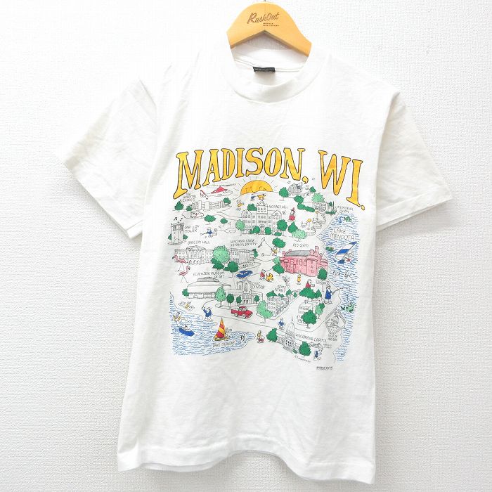 M★古着 スクリーンスターズ 半袖 ビンテージ Tシャツ メンズ 90年代 90s 建物 キリン クルーネック USA製 白 ホワイト 25apr04 中古