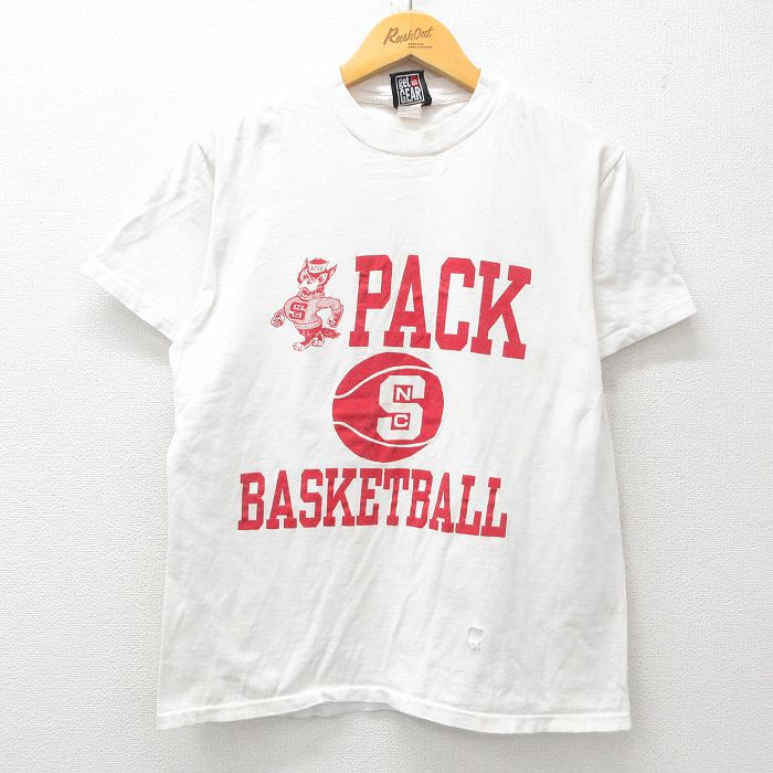 L★古着 半袖 ビンテージ Tシャツ メンズ 90年代 90s バスケットボール クルーネック 白 ホワイト 25apr04 中古