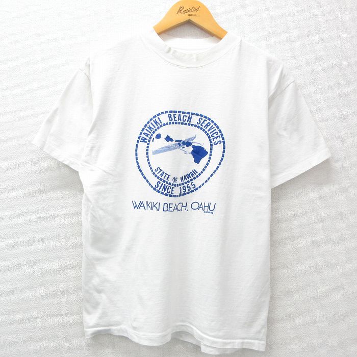 XL★古着 半袖 ビンテージ Tシャツ メンズ 80年代 80s ワイキキビーチ クルーネック 白 ホワイト 25apr04 中古